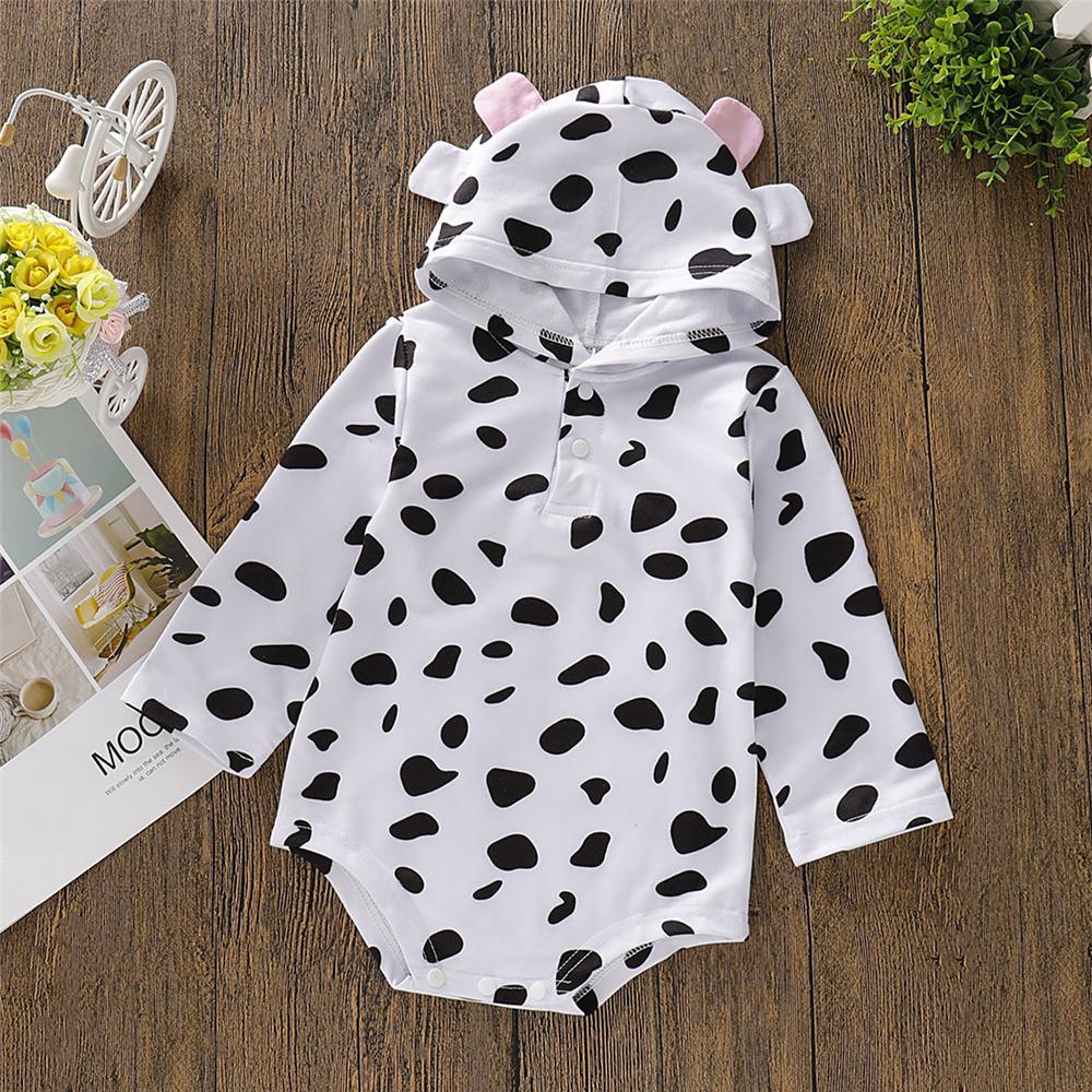 Baby Girls Cow Polka Dot Hooded Long Sleeve Romper Wholesale Clothing Baby