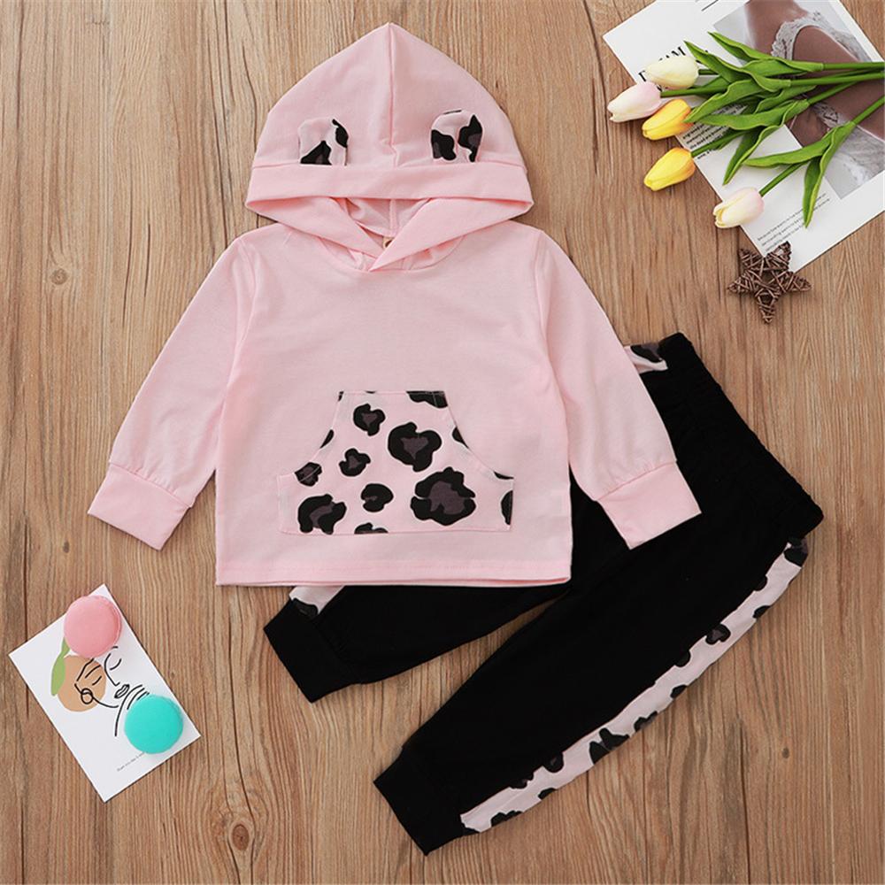 Baby Girls Cute Leopard Long Sleeve Top & Bottoms Wholesale Baby Outfits