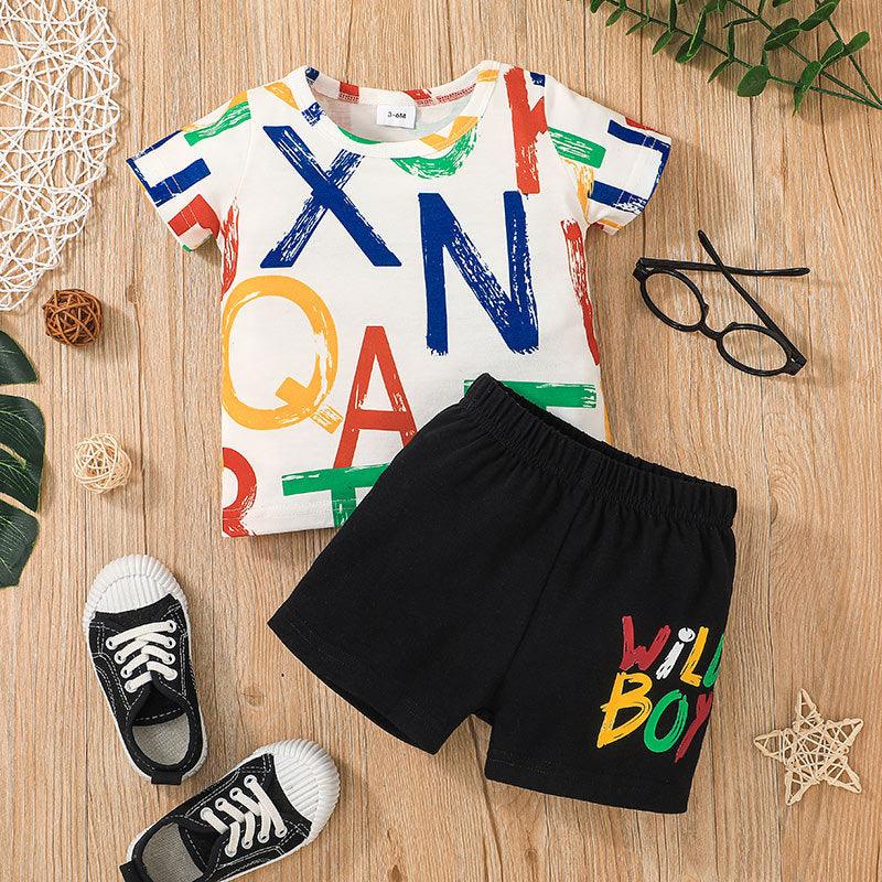 Baby Boys Colorful Letters T-Shirt And Short Sleeves Two Piece Baby Sets