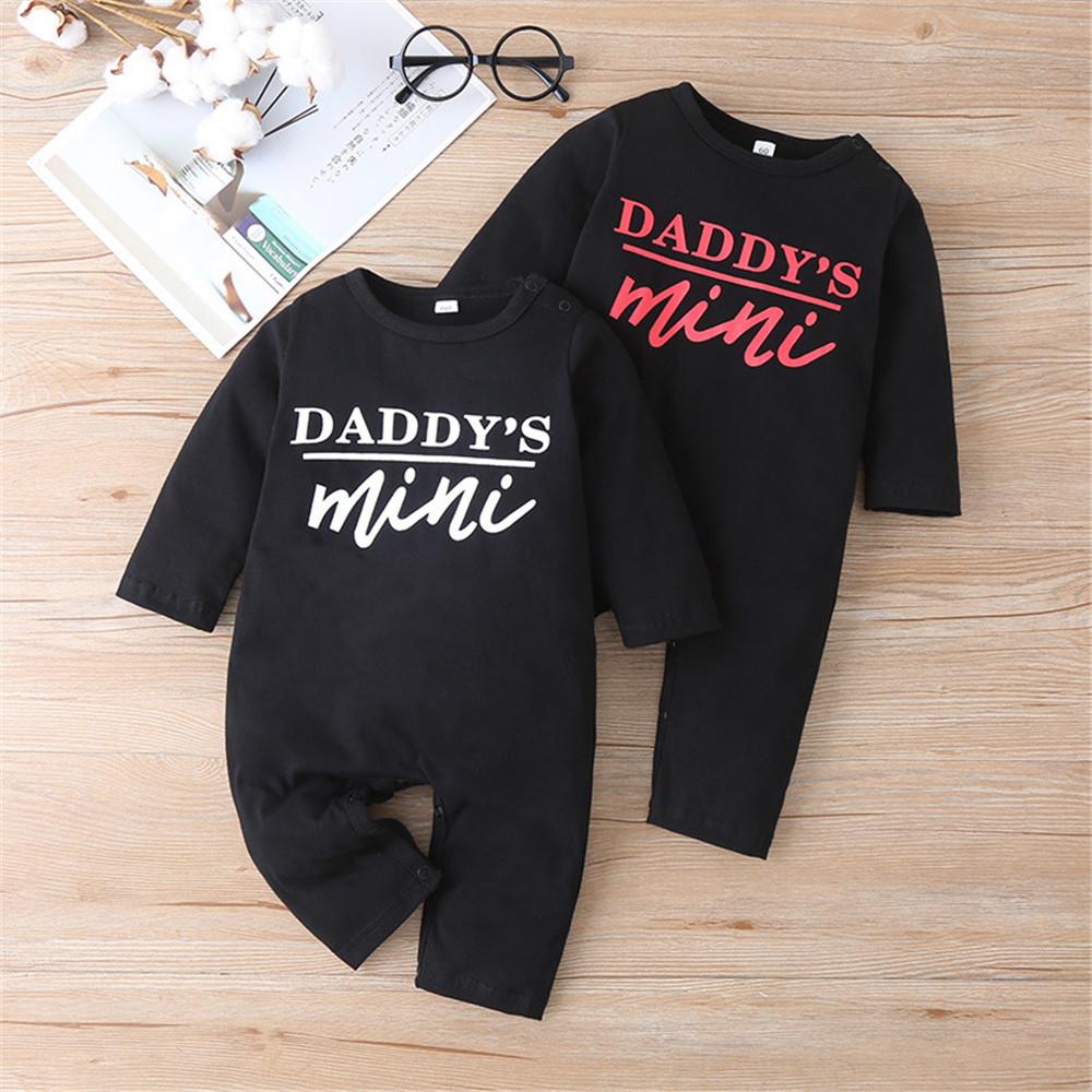 Baby Boys Daddy's Mini Letter Printed Long Sleeve Rompers