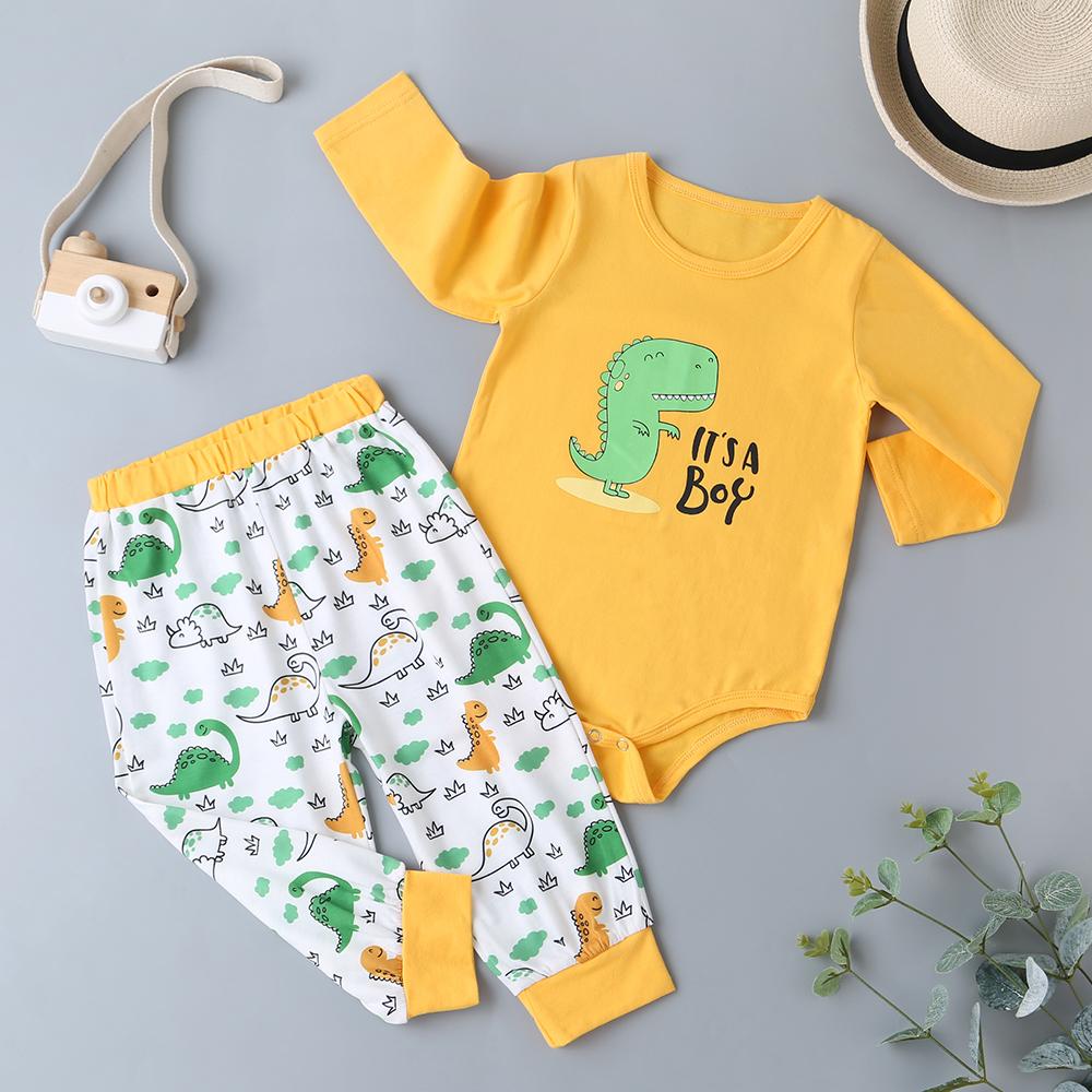 Baby Dinosaur Cartoon Printed Long Sleeve Romper & Pants