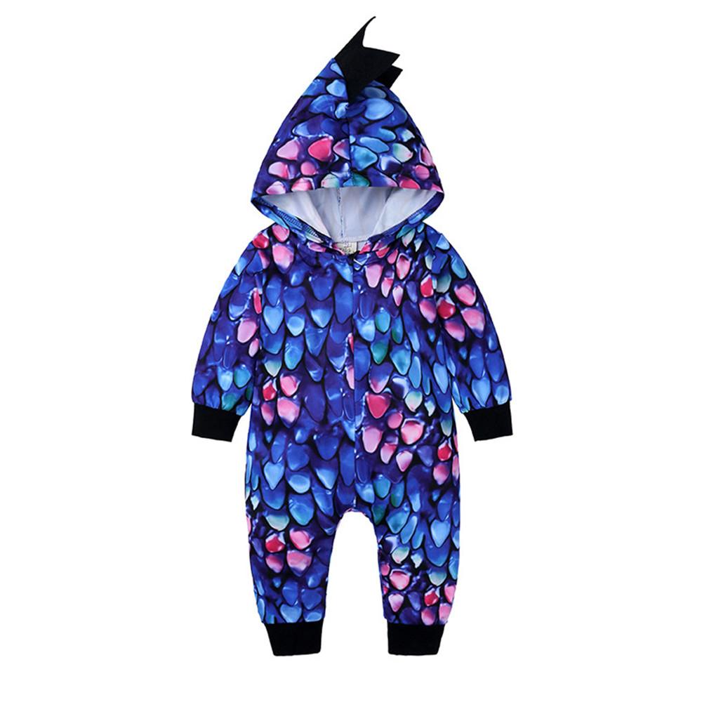 Baby Dinosaur Hooded Long Sleeve Rompers