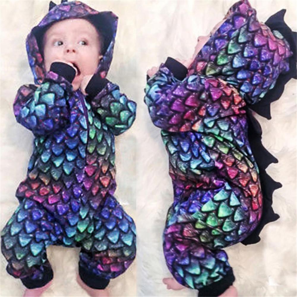 Baby Dinosaur Hooded Long Sleeve Rompers