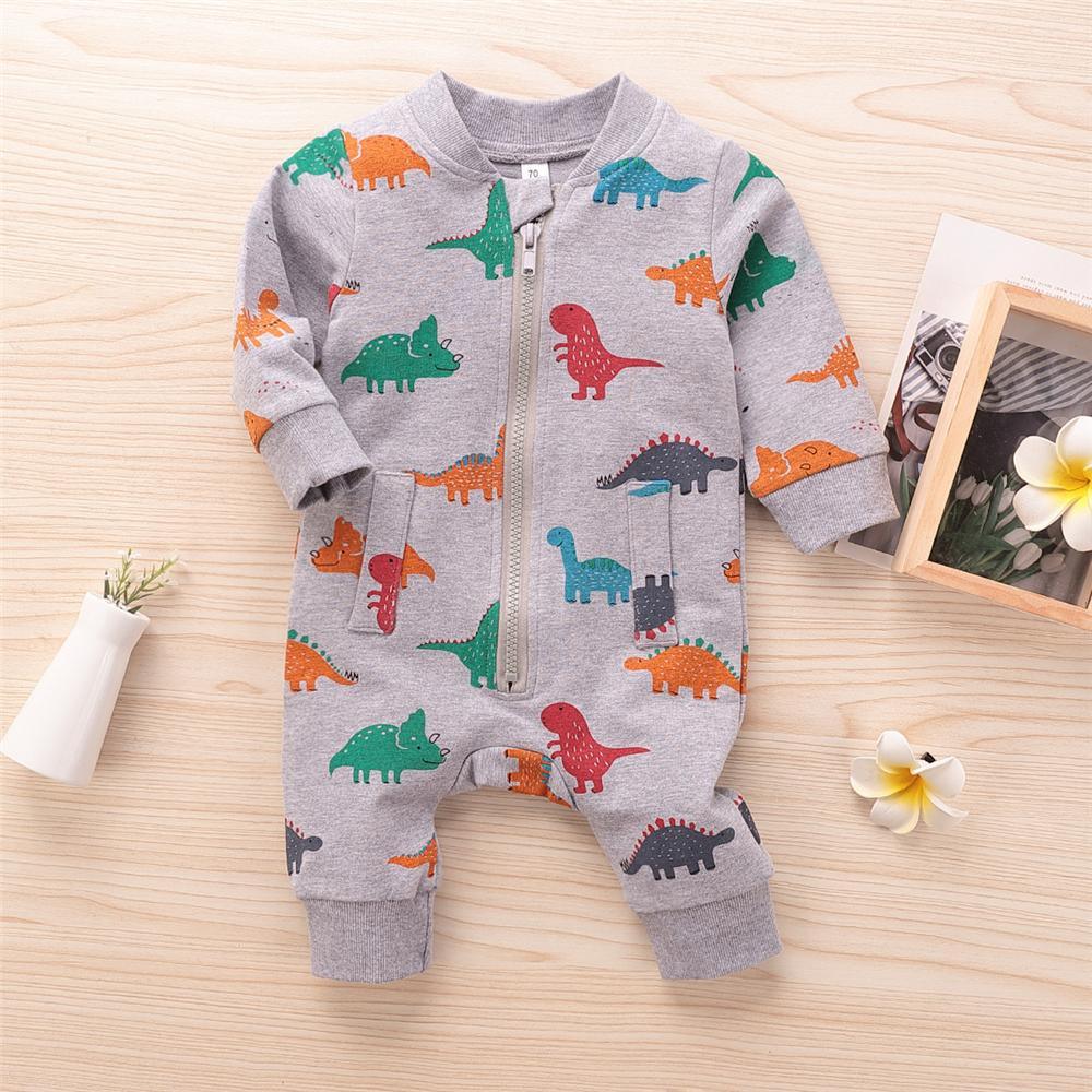 Baby Boys Dinosaur Long Sleeve Zipper Romper Wholesale Baby Outfits