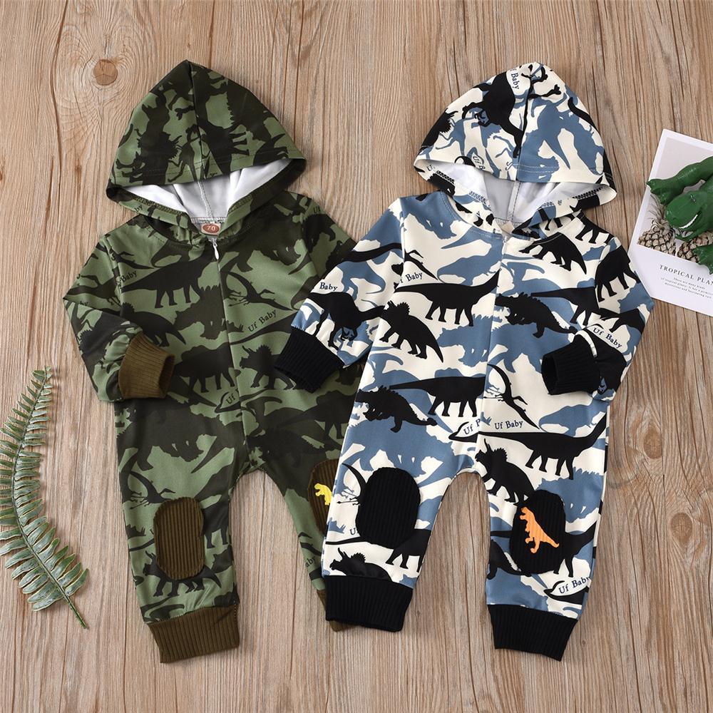 Baby Boys Dinosaur Printed Hooded Romper Baby Clothing Cheap Wholesale