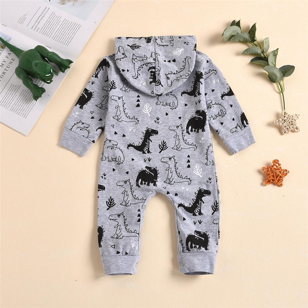 Baby Boys Dinosaur Printed Hooded Romper Baby Wholesales