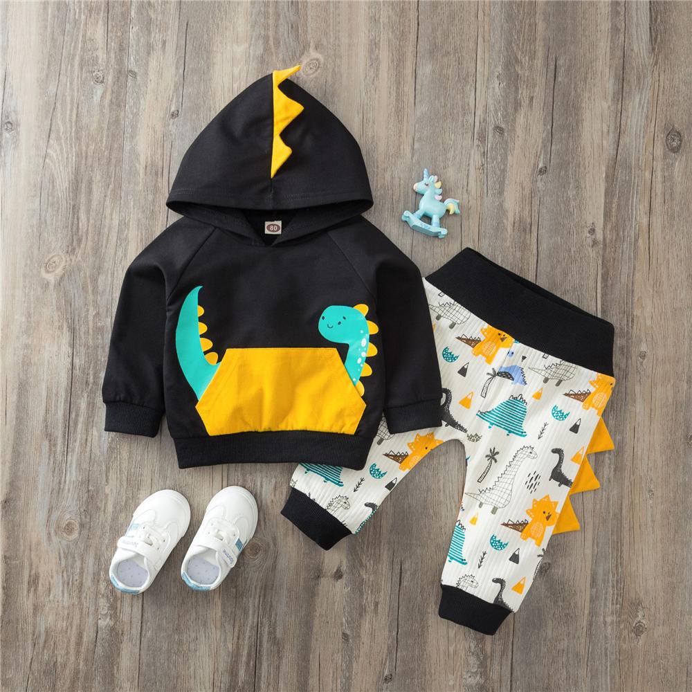 Baby Boys Dinosaur Printed Hooded Top & Trousers Wholesale Clothing Baby