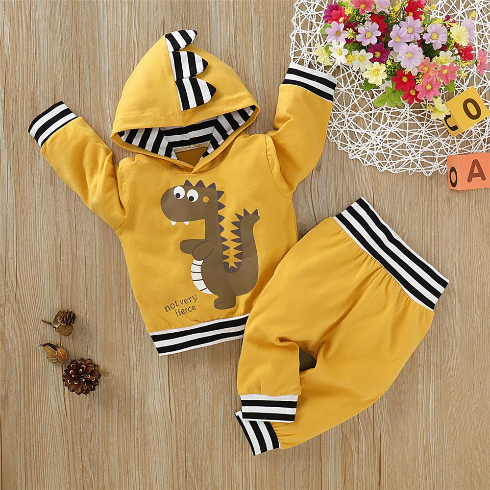 Baby Boys Dinosaur Striped Hooded Top & Pants Baby Wholesales