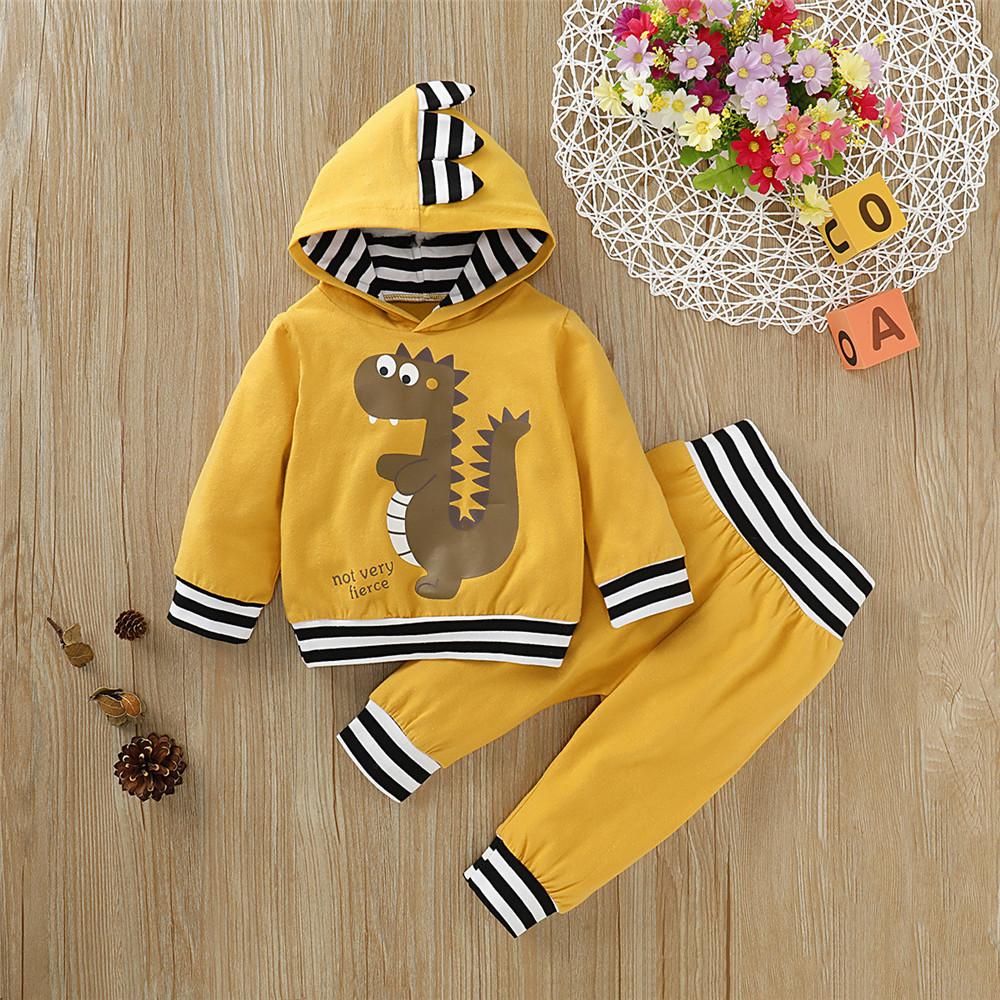 Baby Boys Dinosaur Striped Hooded Top & Pants Baby Wholesales