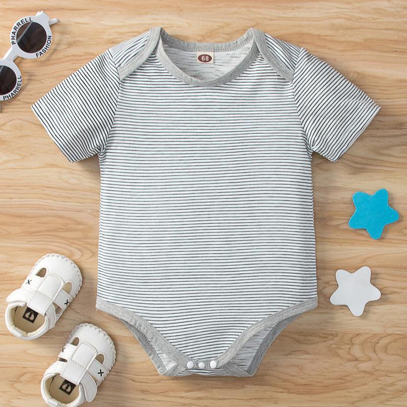 Baby Boys And Girls Short Sleeve Striped Crew Neck Bodysuit Wholesale Baby Onesies