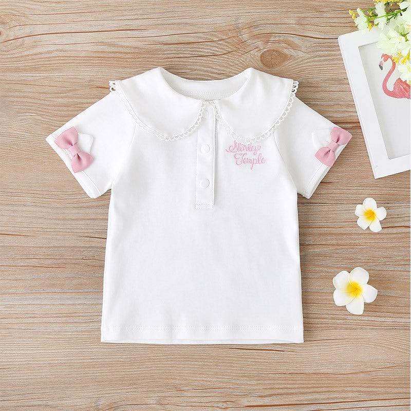 Baby Girl Letter Embroidery Bow T-Shirt Baby Tee Shirts Wholesale