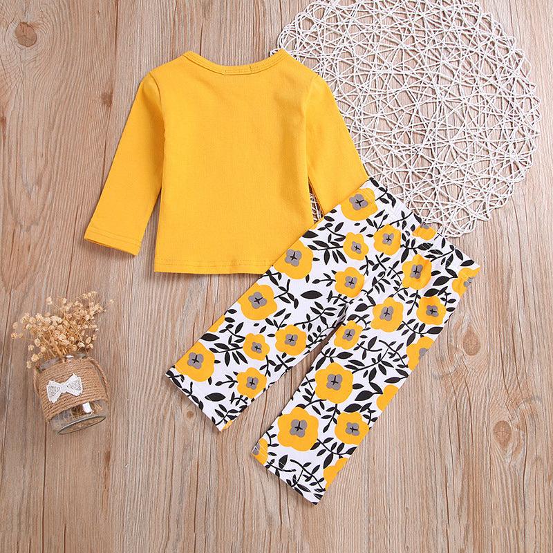 Baby Girl Letter Print T-Shirt And Flower Print Pants Two Piece Baby Sets