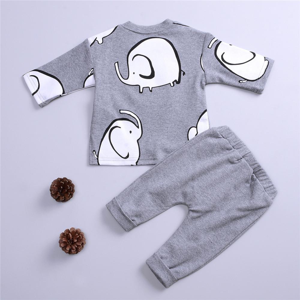 Baby Boys Elephant Cartoon Solid Tops & Pants