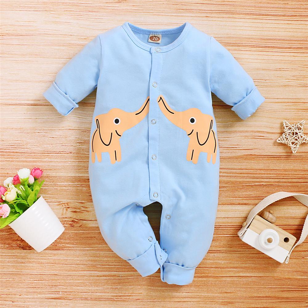 Baby Boys Elephant Printed Long Sleeve Rompers