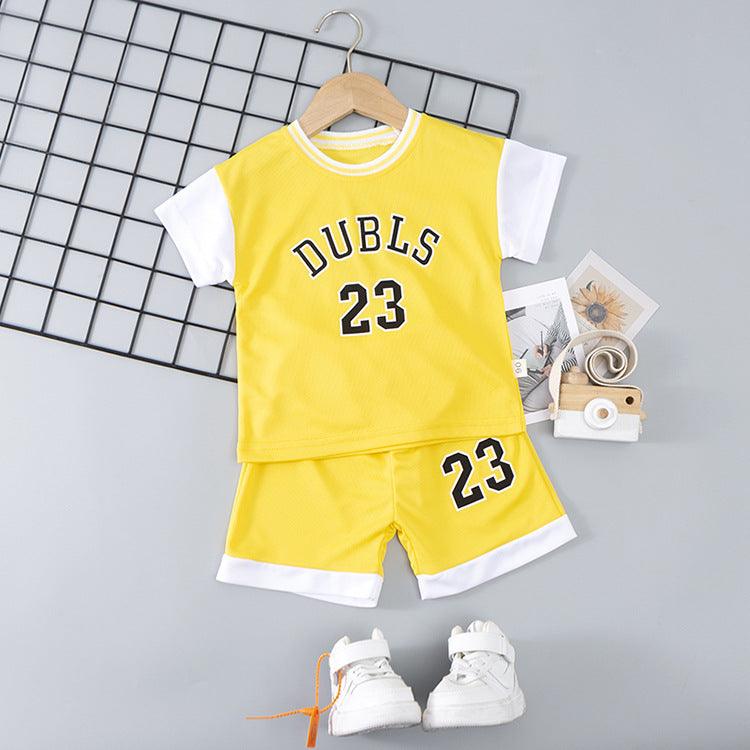 Baby Boy Colorblock Letter Print T-Shirt And Shorts Baby Boy Clothing Sets