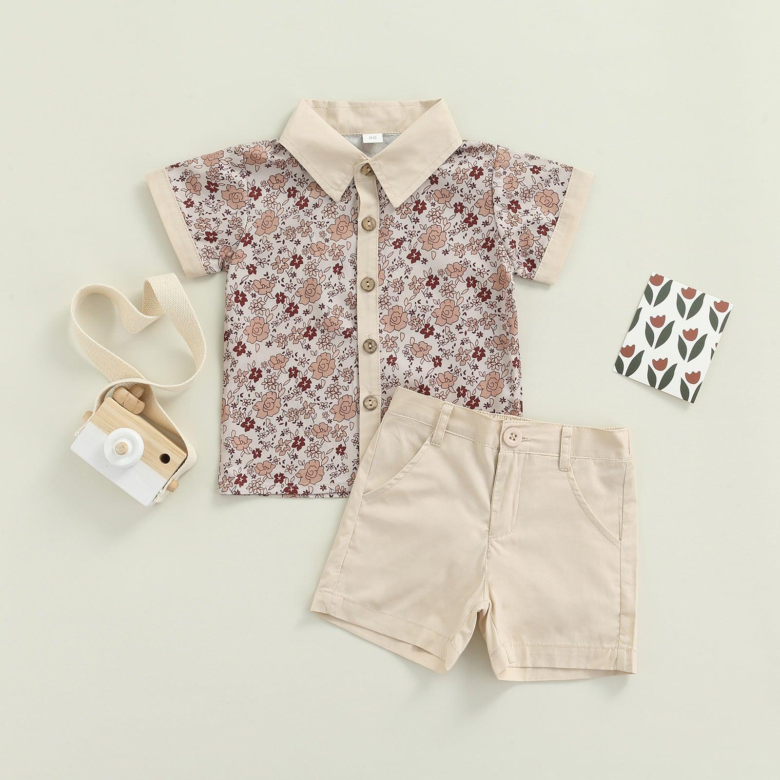 Baby Boy Short Sleeve Floral Shirt And Shorts Baby Outfit Sets