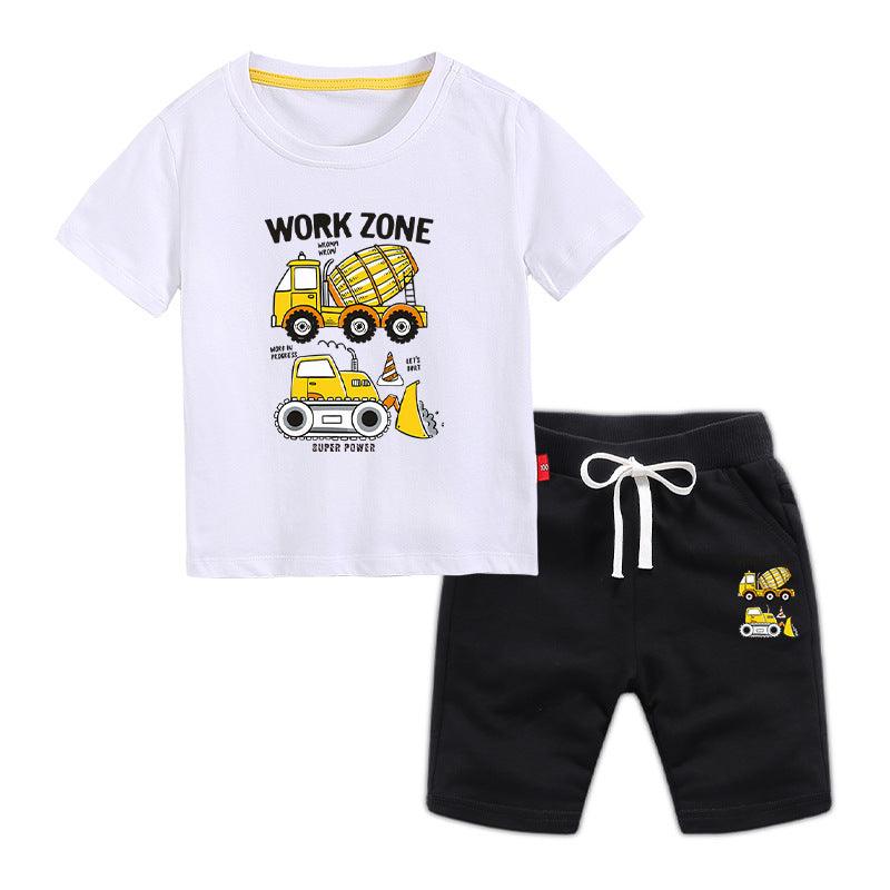 9M-12Y Short Sets For Boys Short Sleeve Truck Print Drawstring Kids Clothes Wholesale