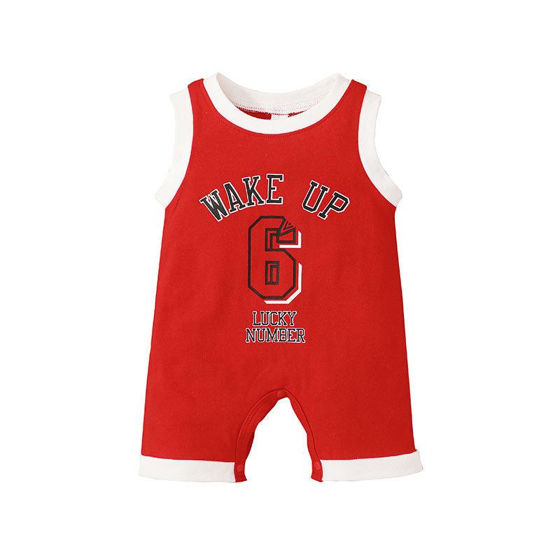 Baby Boy Alphabet & Numbers Print Sleeveless Jumpsuit Baby Rompers Wholesale