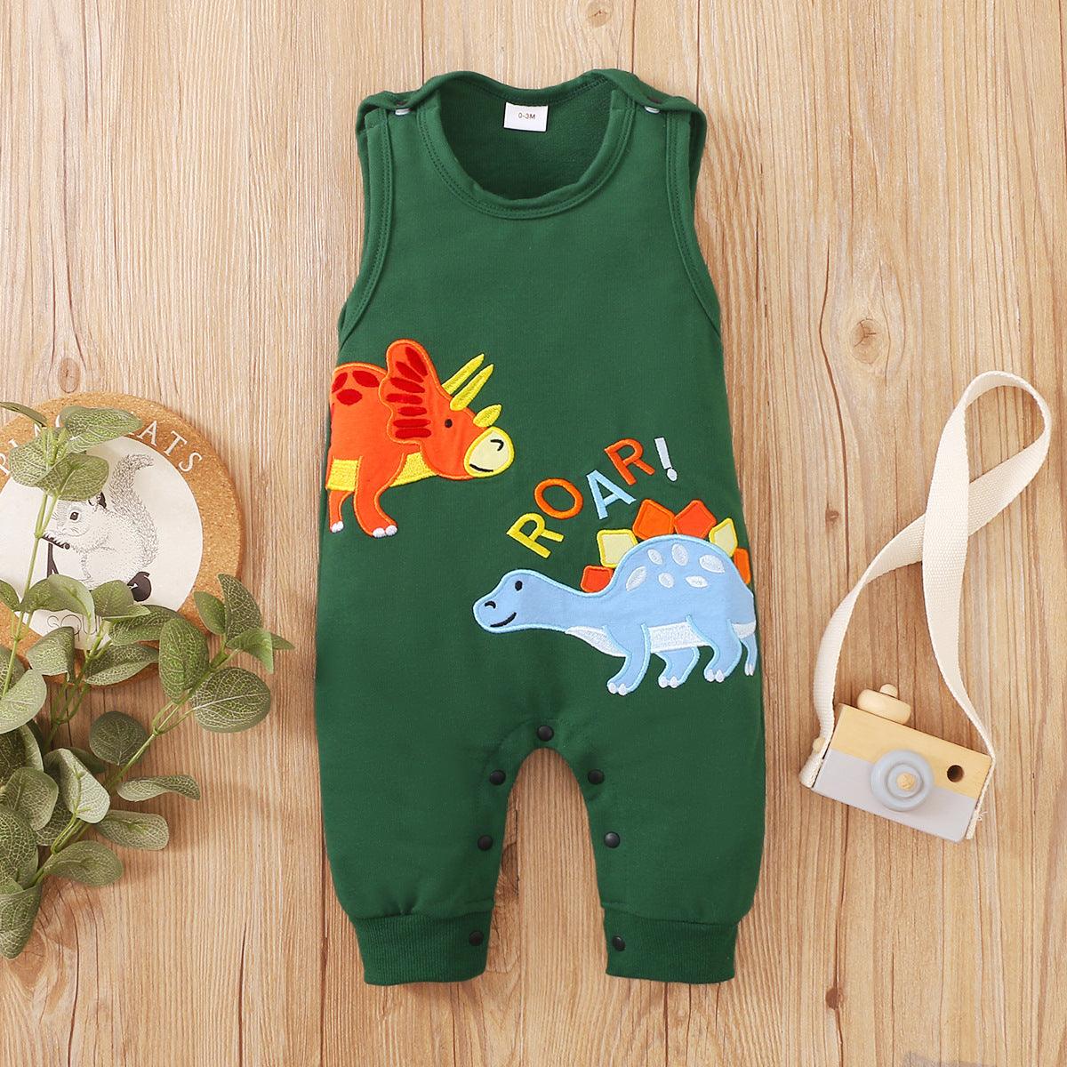 Baby Boy Sleeveless Cartoon Dinosaur Romper Baby One Piece Jumpsuit