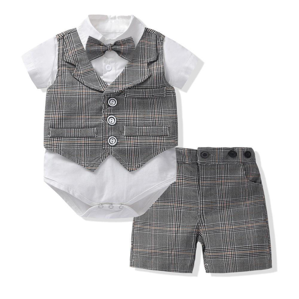 Baby Boys Suit Sets Plaid Vest Bowtie Shirt & Short & Hats Wholesale Baby Clothes