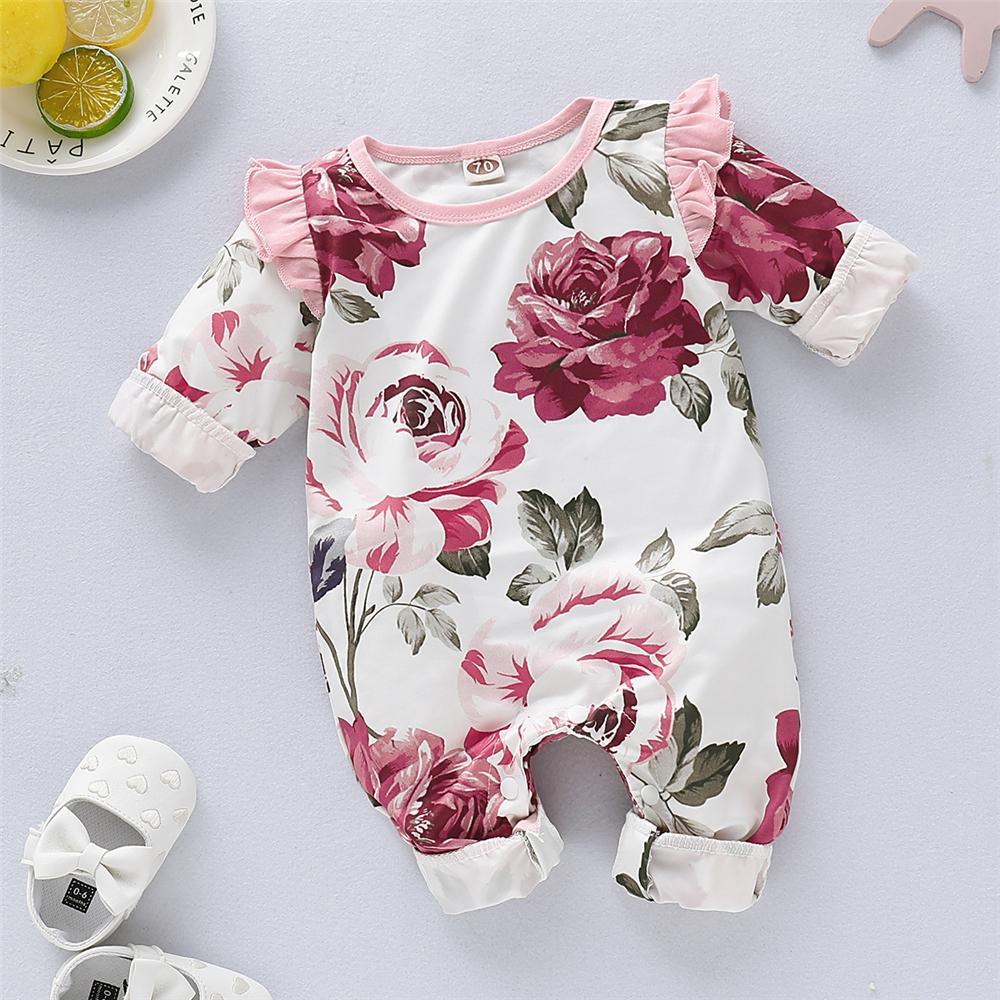 Baby Girls Floral Printed Cotton Long Sleeve Romper Baby Wholesales