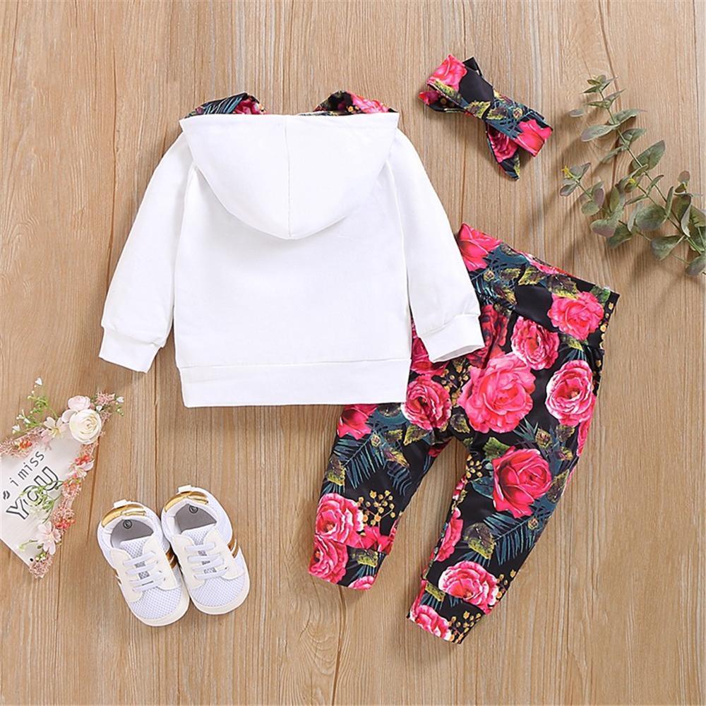 Baby Girls Floral Printed Hooded Long Sleeve Tracksuit Baby Wholesale