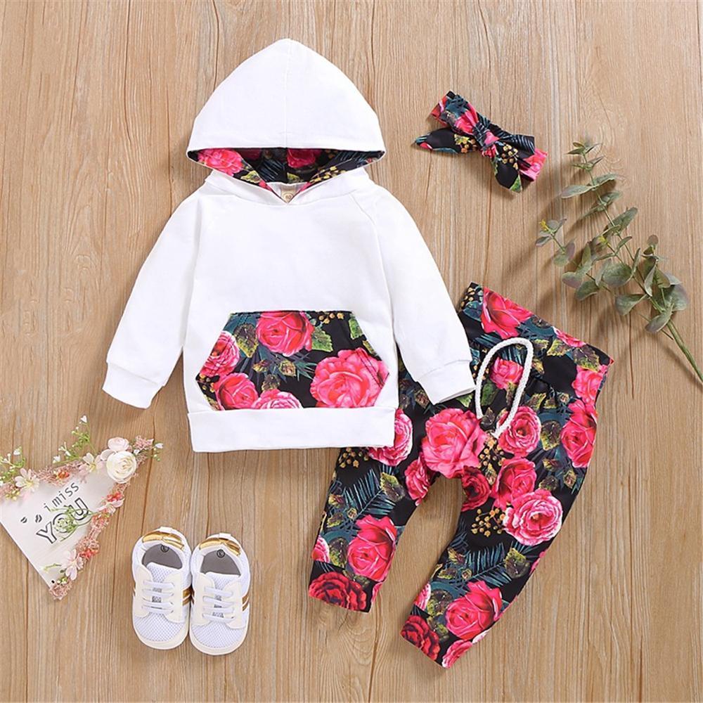 Baby Girls Floral Printed Hooded Long Sleeve Tracksuit Baby Wholesale