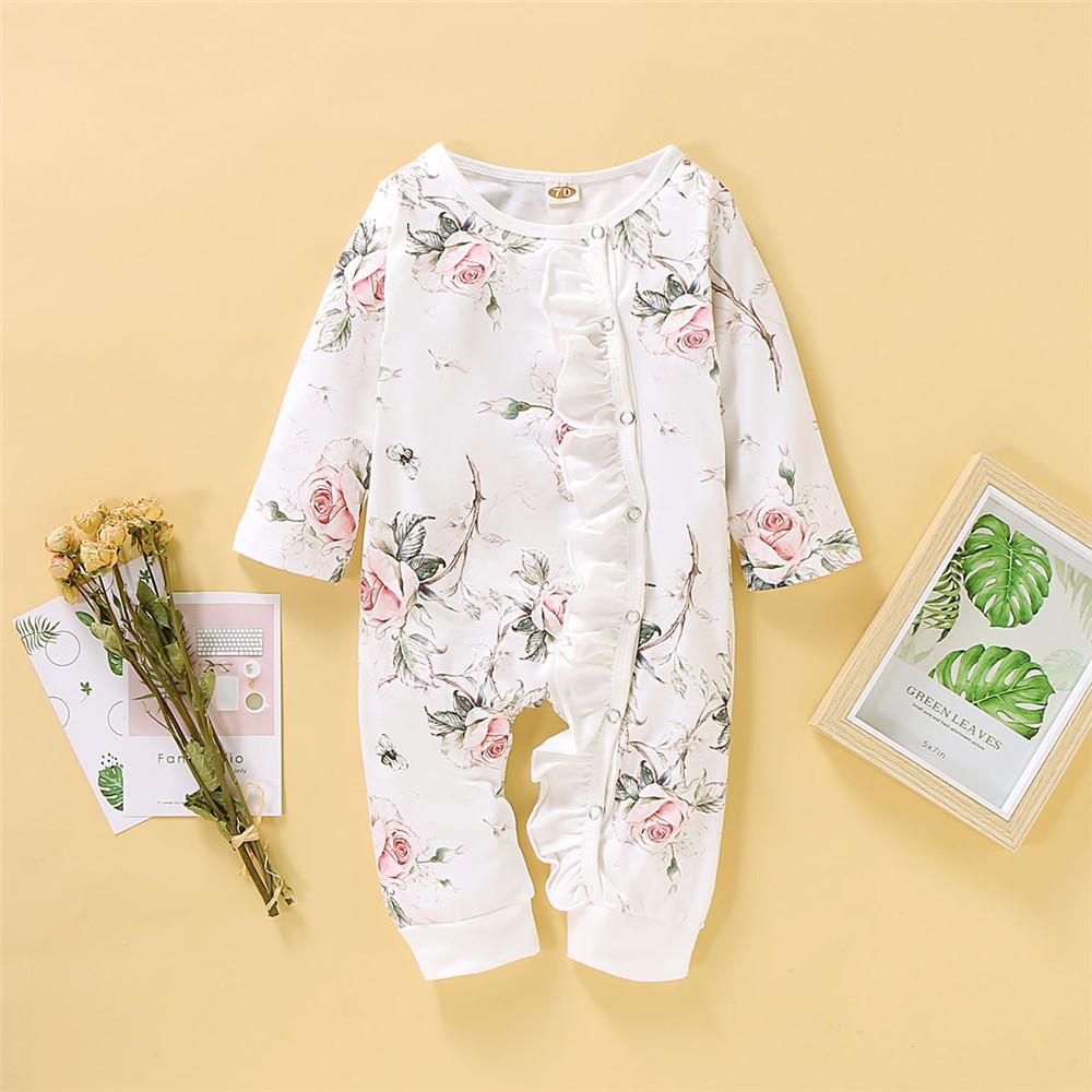 Baby Girls Floral Printed Long Sleeve Rompers