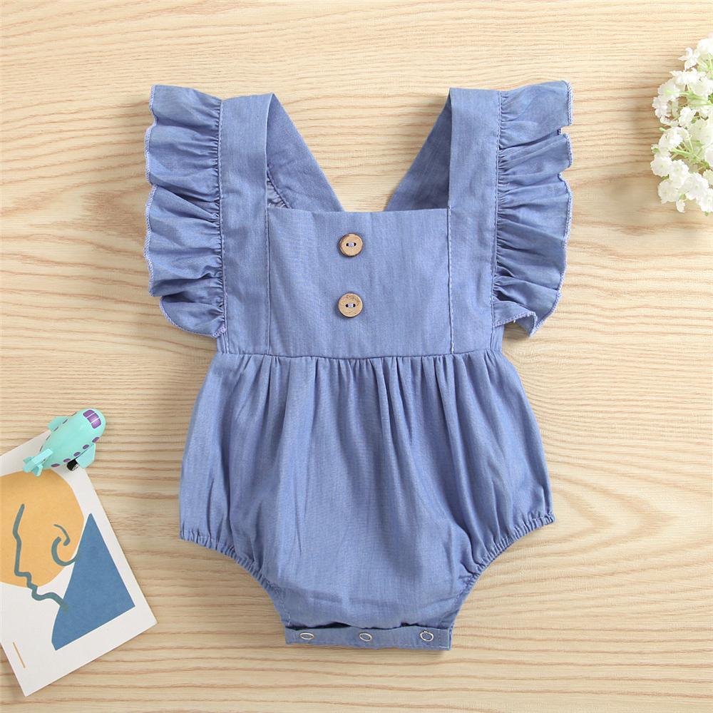 Baby Girls Flying Sleeve Button Solid Romper baby wholesale kid clothing vendors