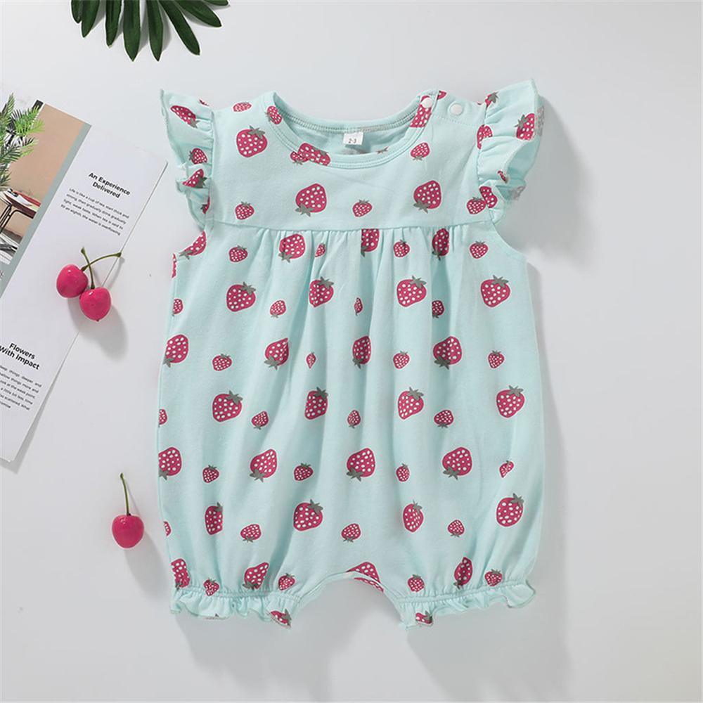 Baby Girls Flying Sleeve Strawberry Printed Romper wholesale baby clothes bulk