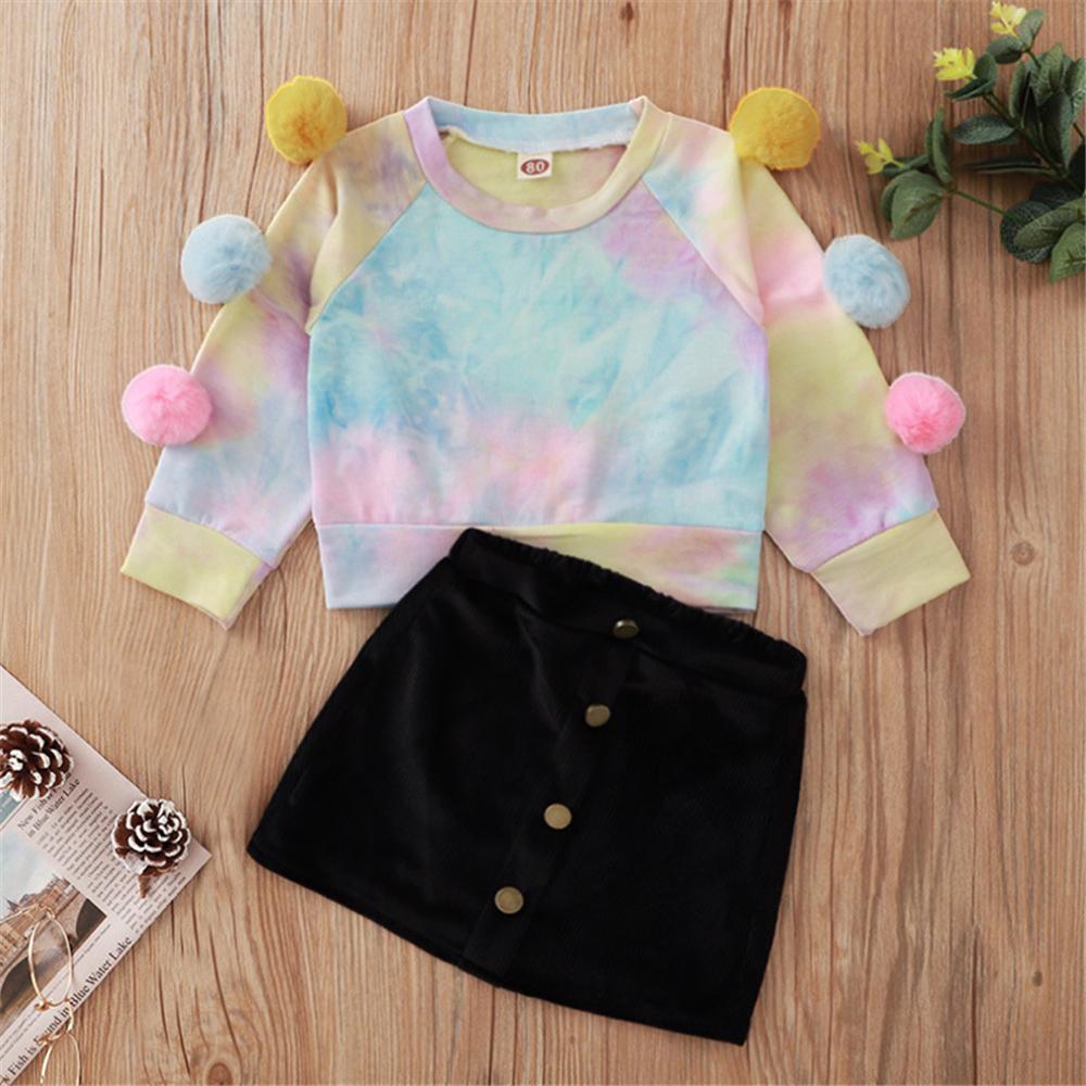 Baby Girls Furball Tie Dye Long Sleeve T-shirt & Skirt Baby Wholesales