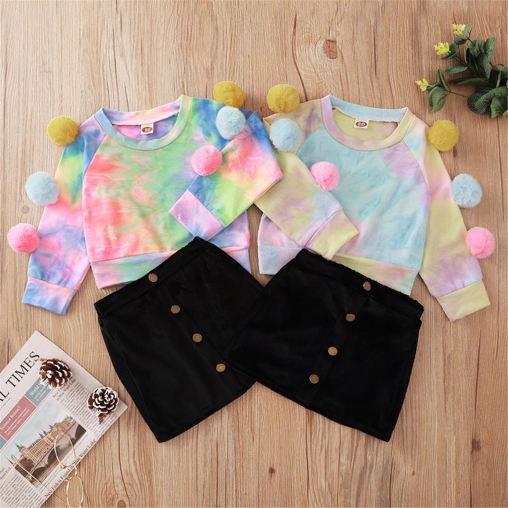 Baby Girls Furball Tie Dye Long Sleeve T-shirt & Skirt Baby Wholesales