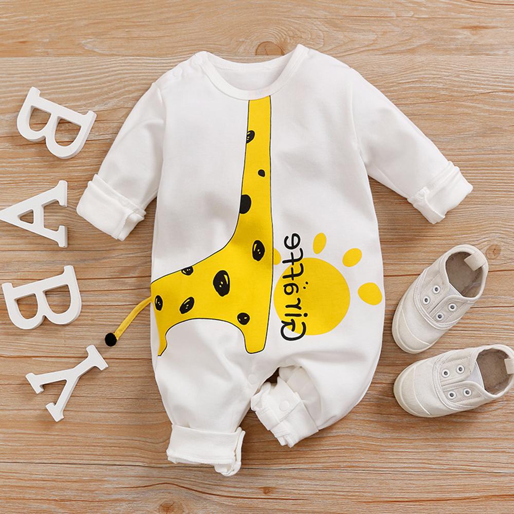 Baby Giraffe Animal Printed Long Sleeve Letter Romper