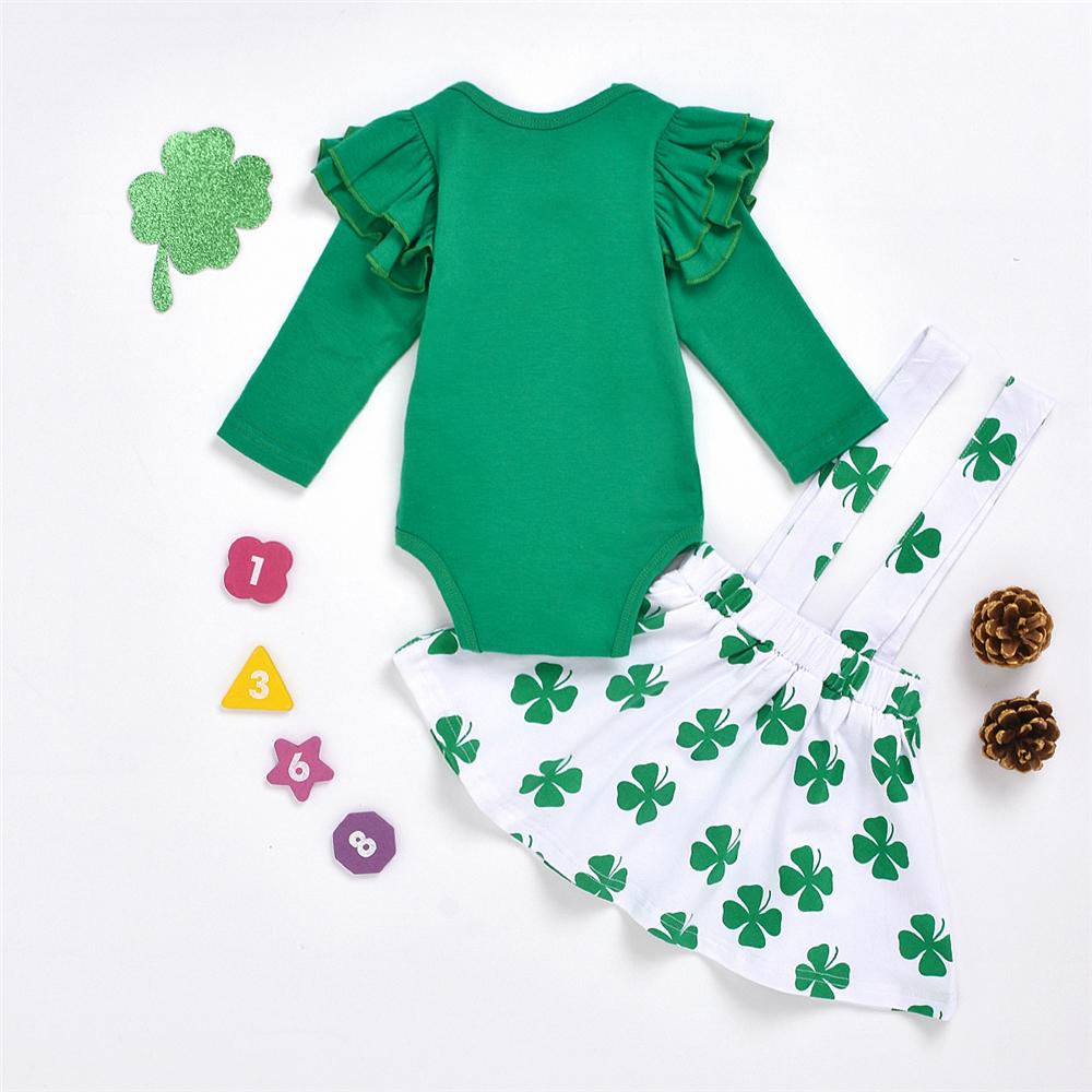 Baby Girls Green Long Sleeve Solid Romper & Leave Printed Suspender Skirt Buy Wholesale Baby Clothes