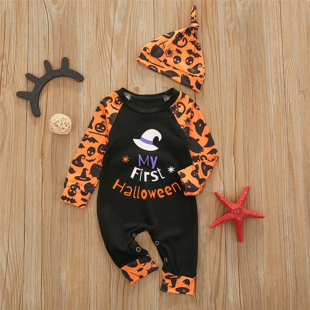 Baby Boys Halloween Letter Printed Romper & Hat Baby Wholesales