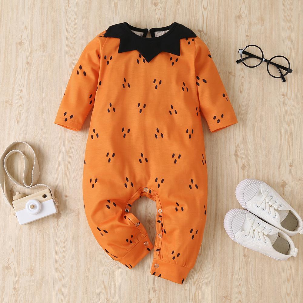 Baby Girls Halloween Polka Dot Long Sleeve Romper