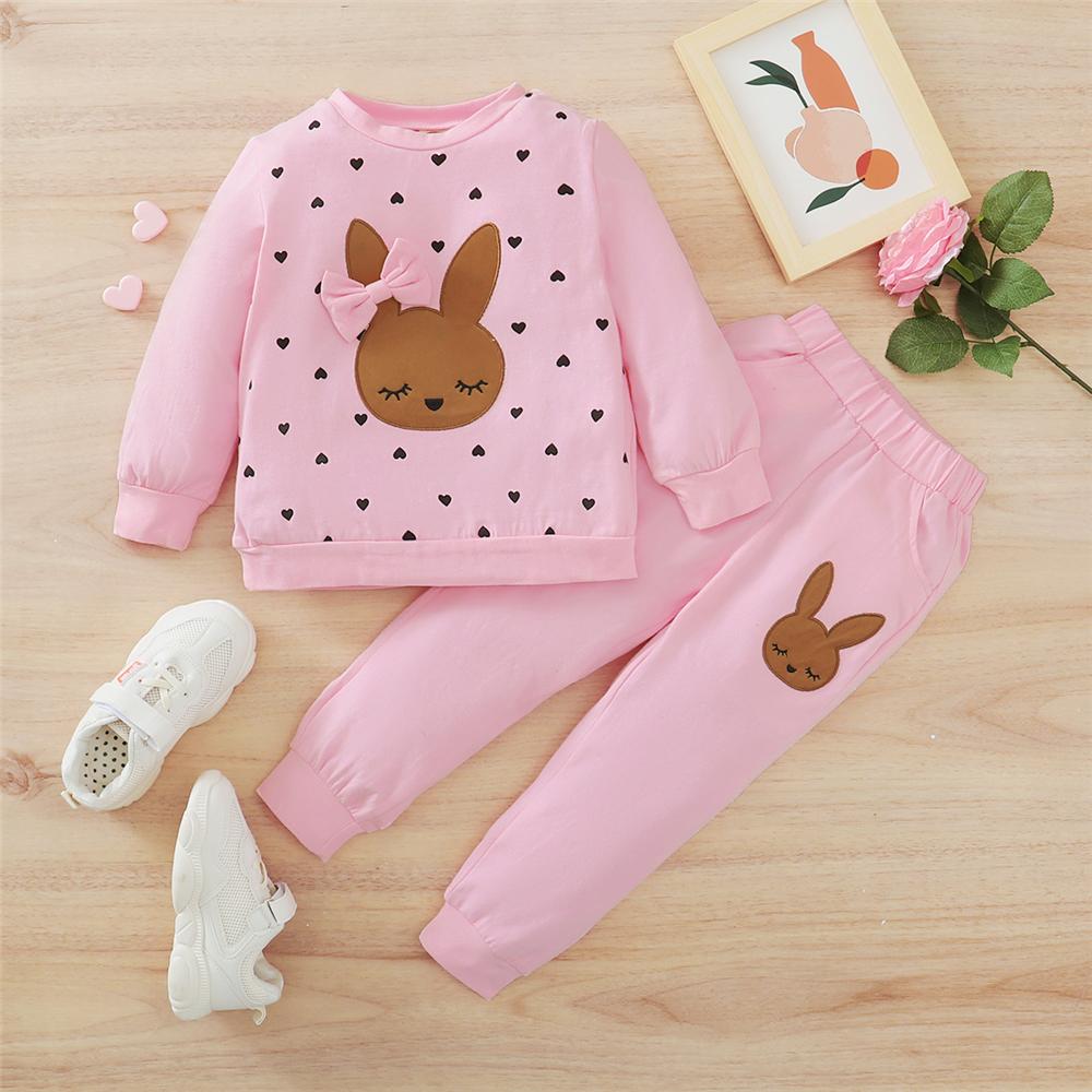 Baby Girls Heart Cartoon Printed Long Sleeve Top & Pants Baby Outfits