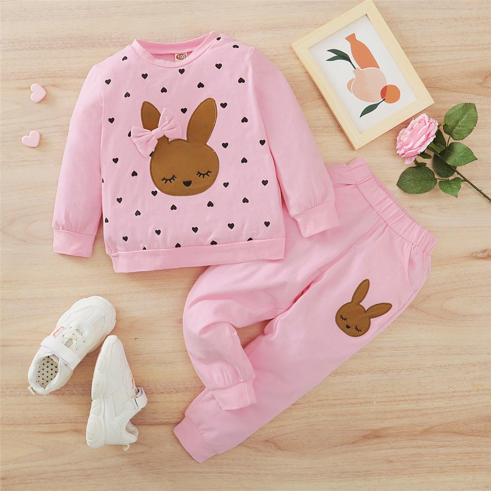 Baby Girls Heart Cartoon Printed Long Sleeve Top & Pants Baby Outfits