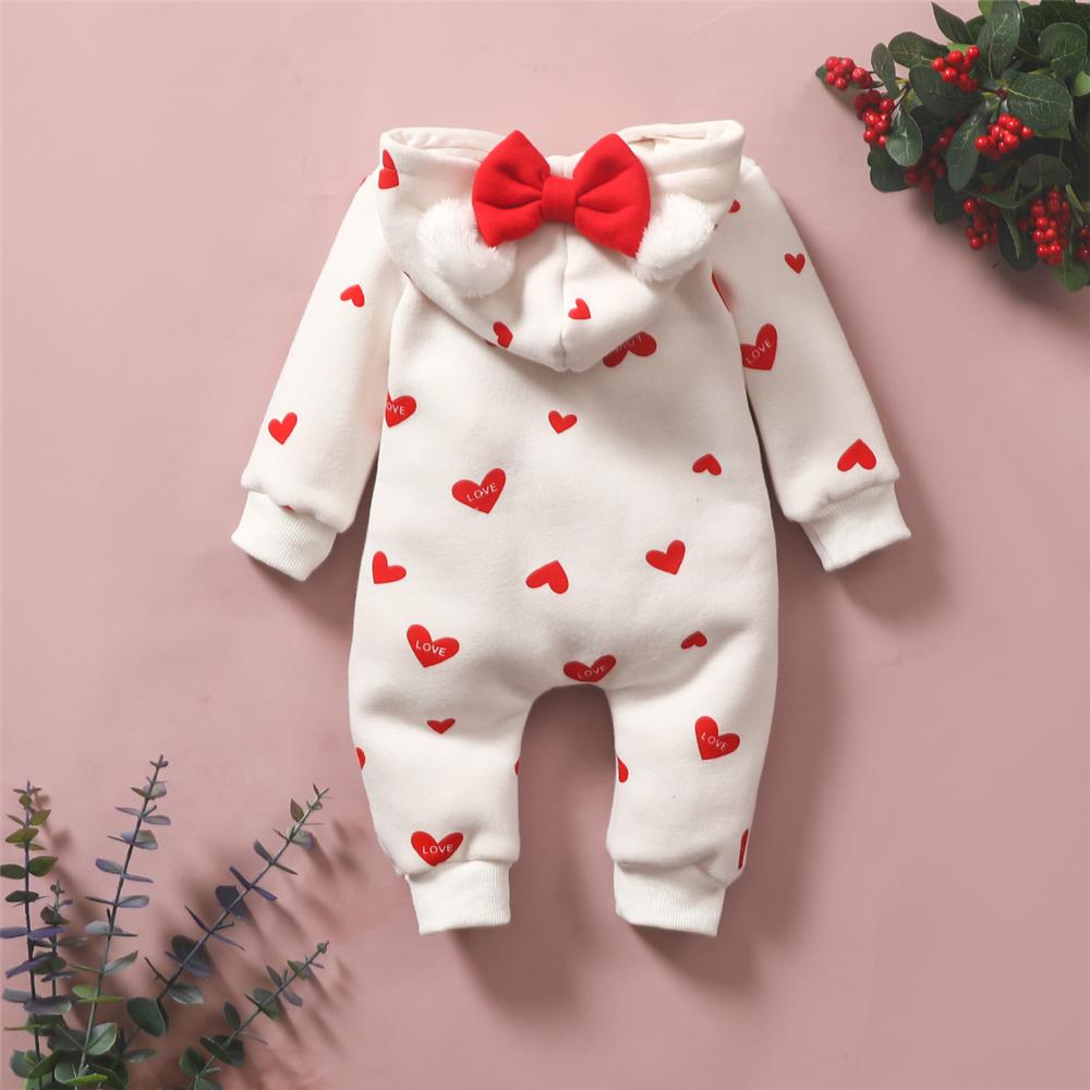 Baby Girls Heart Love Printed Long Sleeve Cute Hooded Romper Baby Clothing Wholesale Distributors