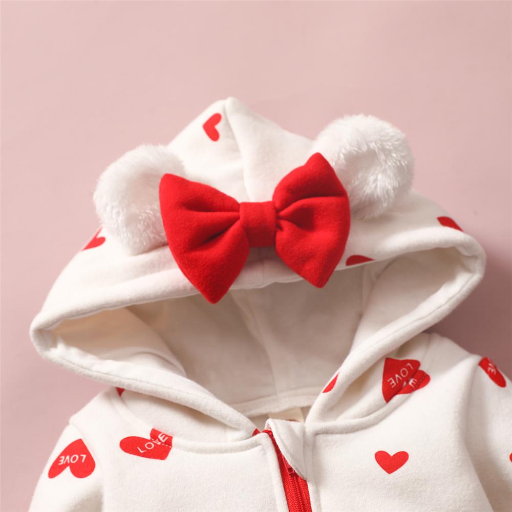 Baby Girls Heart Love Printed Long Sleeve Cute Hooded Romper Baby Clothing Wholesale Distributors