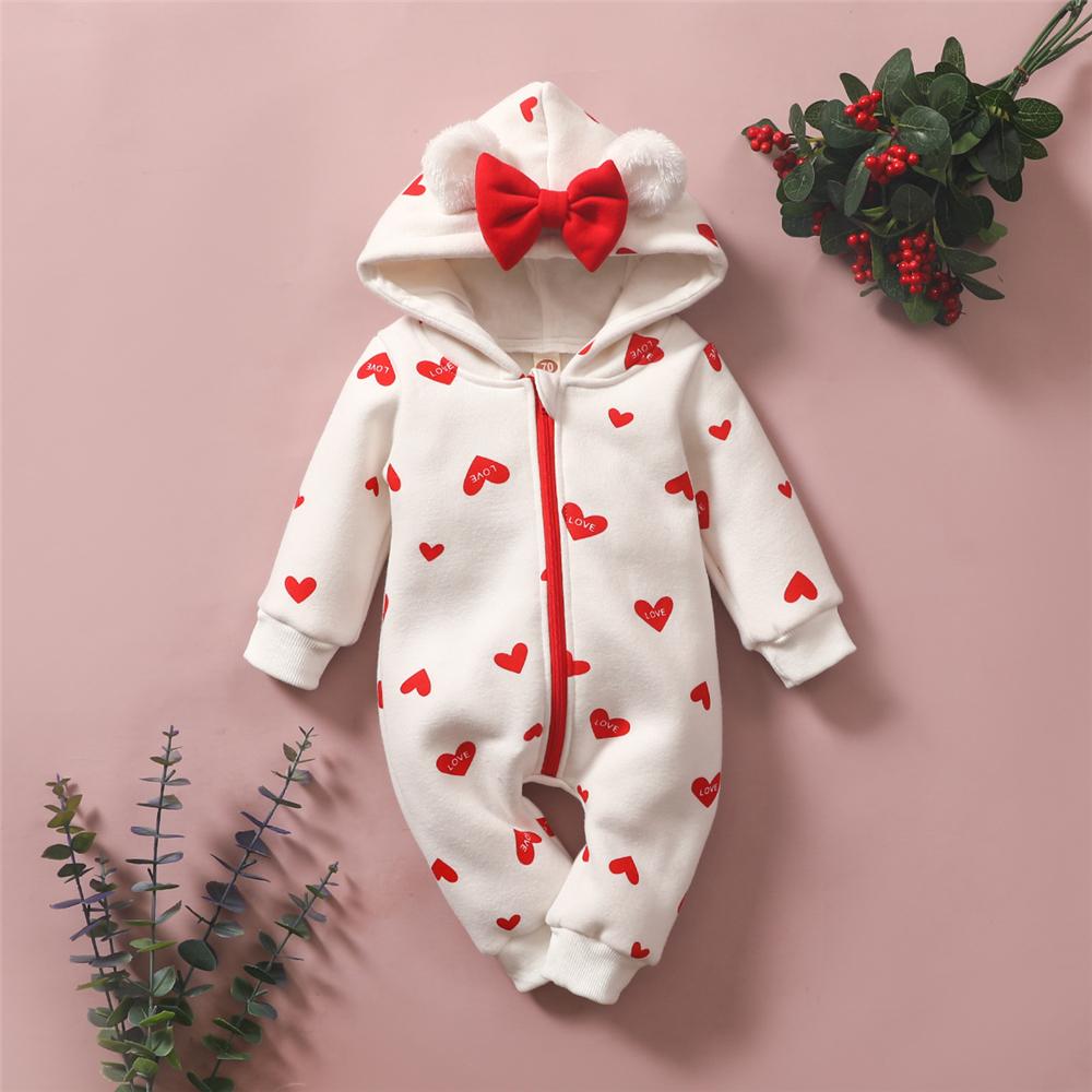 Baby Girls Heart Love Printed Long Sleeve Cute Hooded Romper Baby Clothing Wholesale Distributors