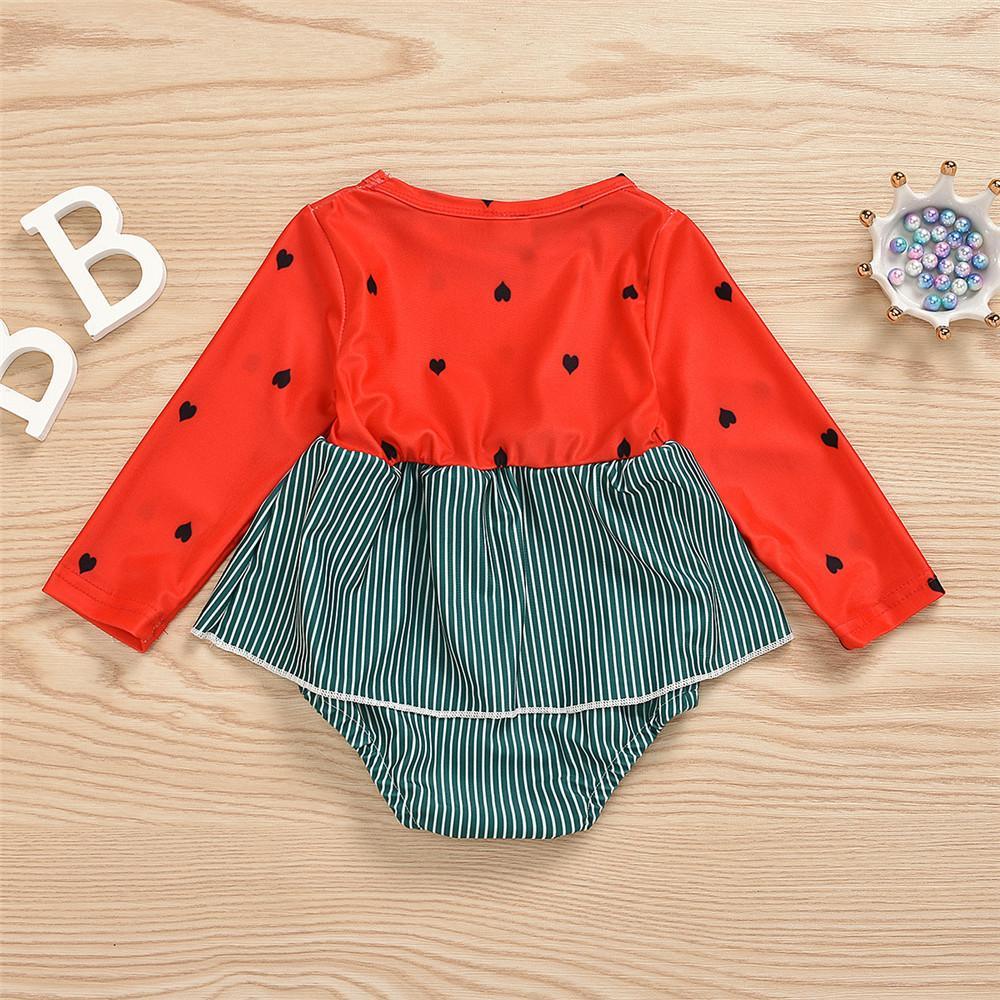 Baby Girls Heart Printed Long Sleeve Dress Casual Swimsuit