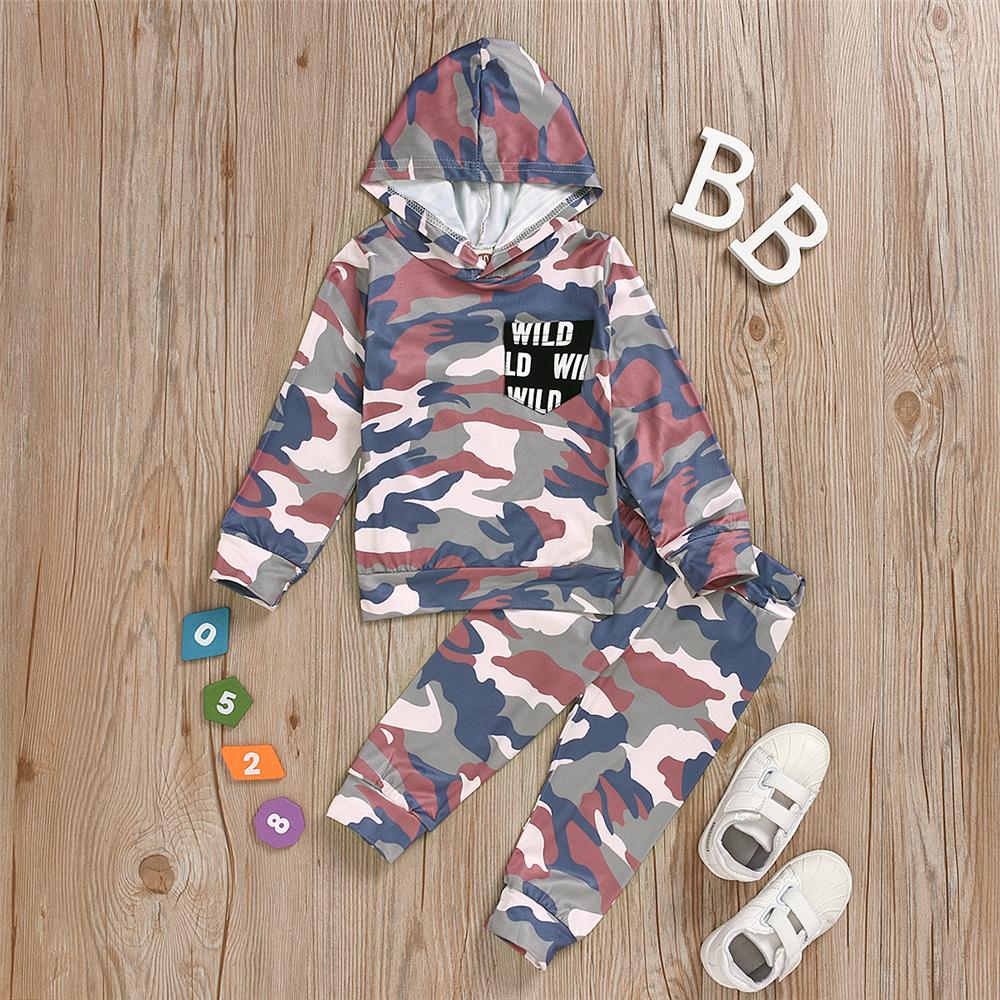 Baby Boys Hooded Letter Camo Hooded Top & PantsBaby Clothes Wholesale Bulk