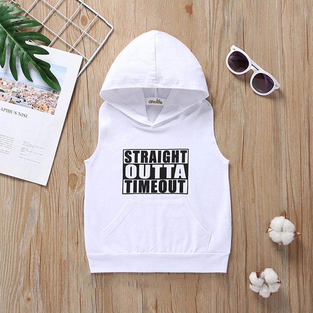 Baby Boys Hooded Letter Printed Sleeveless Tee Wholesale Baby clothing