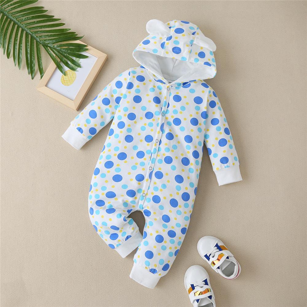 Baby Boys Hooded Long-Sleeve Polka Dot Romper Buy Baby Clothes Wholesale