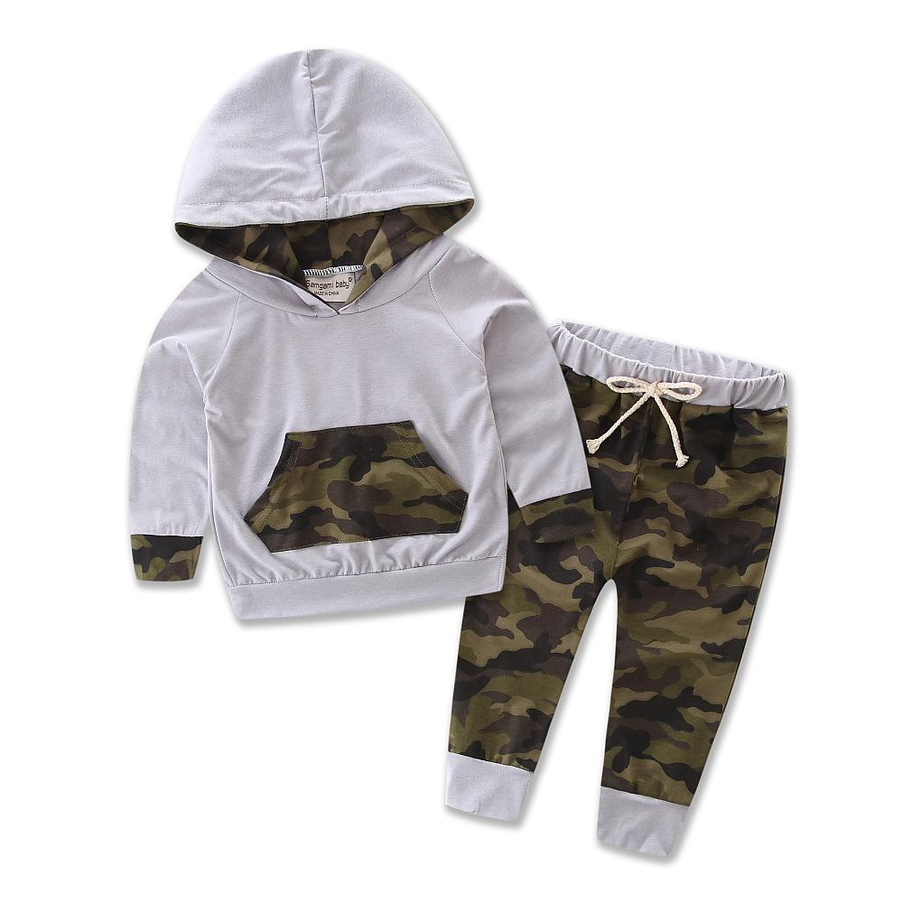 Baby Boys Hooded Long Sleeve Camo Tops & Pants Wholesale Baby Boy Clothes