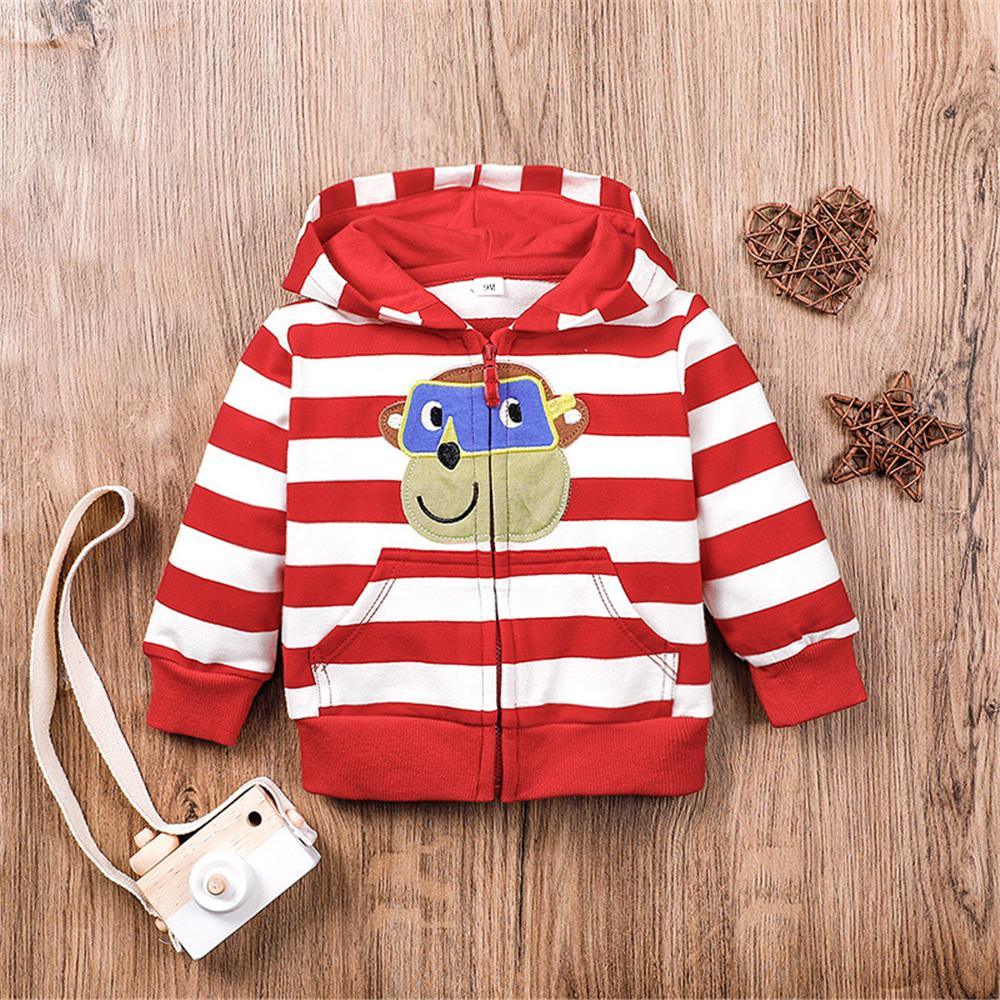 Baby Boys Hooded Striped Cartoon Zipper Jacket Baby Wholesale Clothing