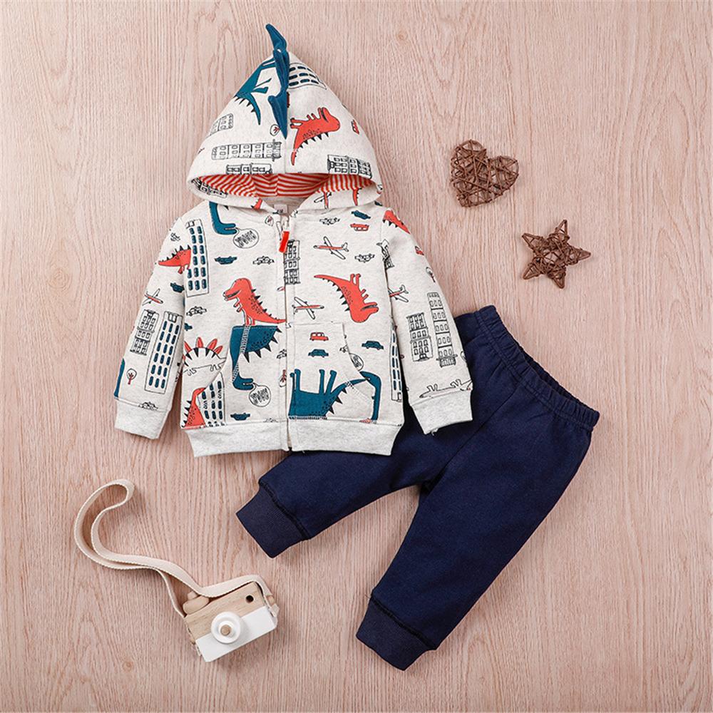 Baby Boys Hoodie Zipper Dinosaur Jacket & Pants Bulk Baby Clothes Online