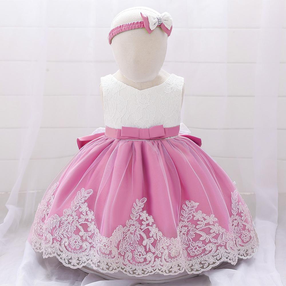 Baby Girl Princess Bow Lace Dress With Hair Band