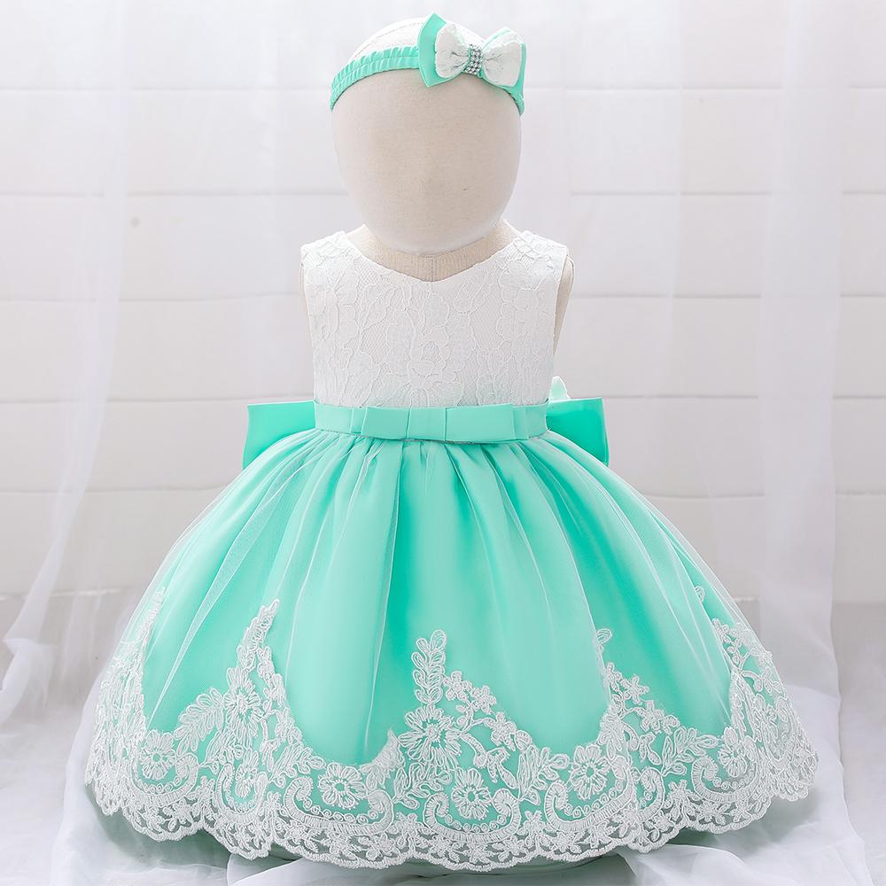 Baby Girl Princess Bow Lace Dress With Hair Band